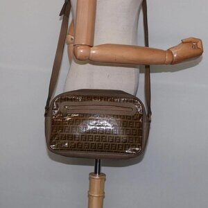 FENDI Zucchino Canvas Shoulder Bag Coated Canvas Beige Auth